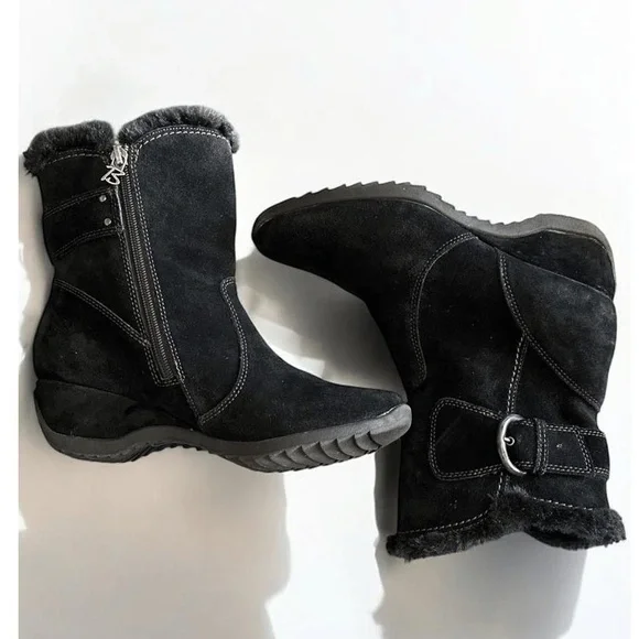 Brilliant Womens Size 8 Black Suede Leather Ankle Snow Boots Zipper Winter - Picture 5 of 12
